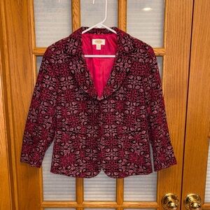 EUC Talbots Elegant Embroidered Black and Pink Blazer